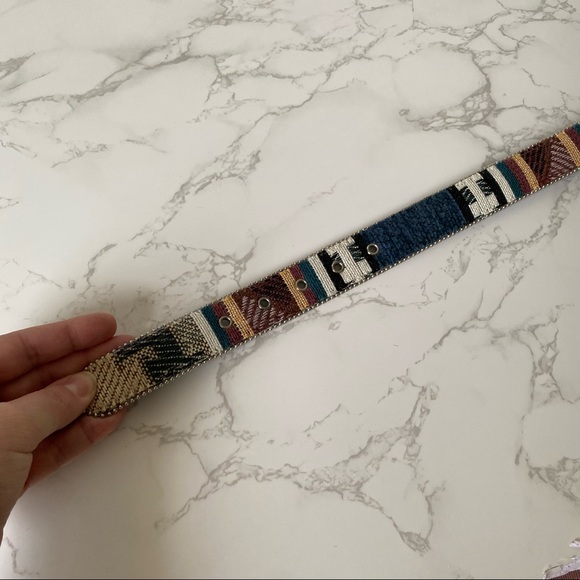 Vintage Elite | Blue Woven Fabric Tapestry Belt - Picture 11 of 11